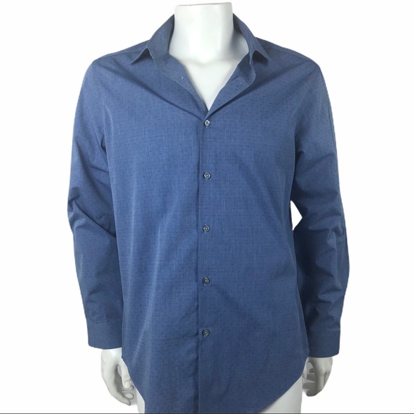Calvin Klein Slim Fit Men Blue Long Shirt Size 16 - Picture 1 of 14